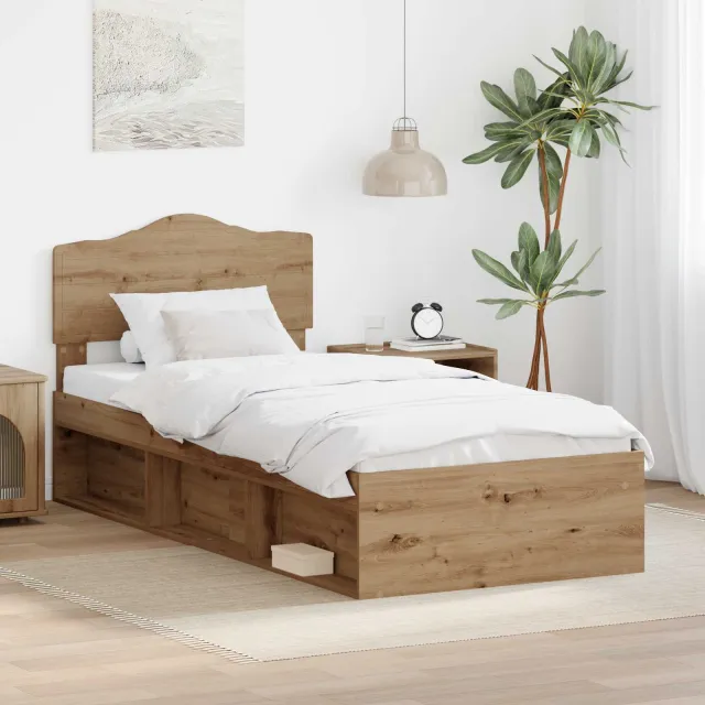 vidaXL Bedframe Artisanaal eiken 75 x 190 cm Massief grenenhout Bruin