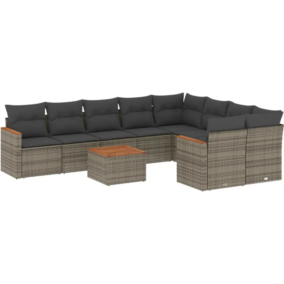 vidaXL 10-delige Loungeset met kussens poly rattan grijs, foto 3