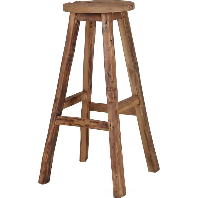 Tall Men Standing Vintage teakhouten Barkruk - 4 poten - rond : Ø30 x H76 cm - Stijlvol en Uniek bruin