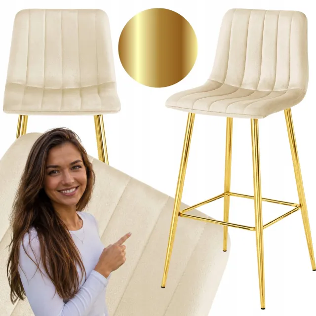 MUFART Luxe Beige Velours Hoge Barstoel MARANELLO met Gouden Poten
