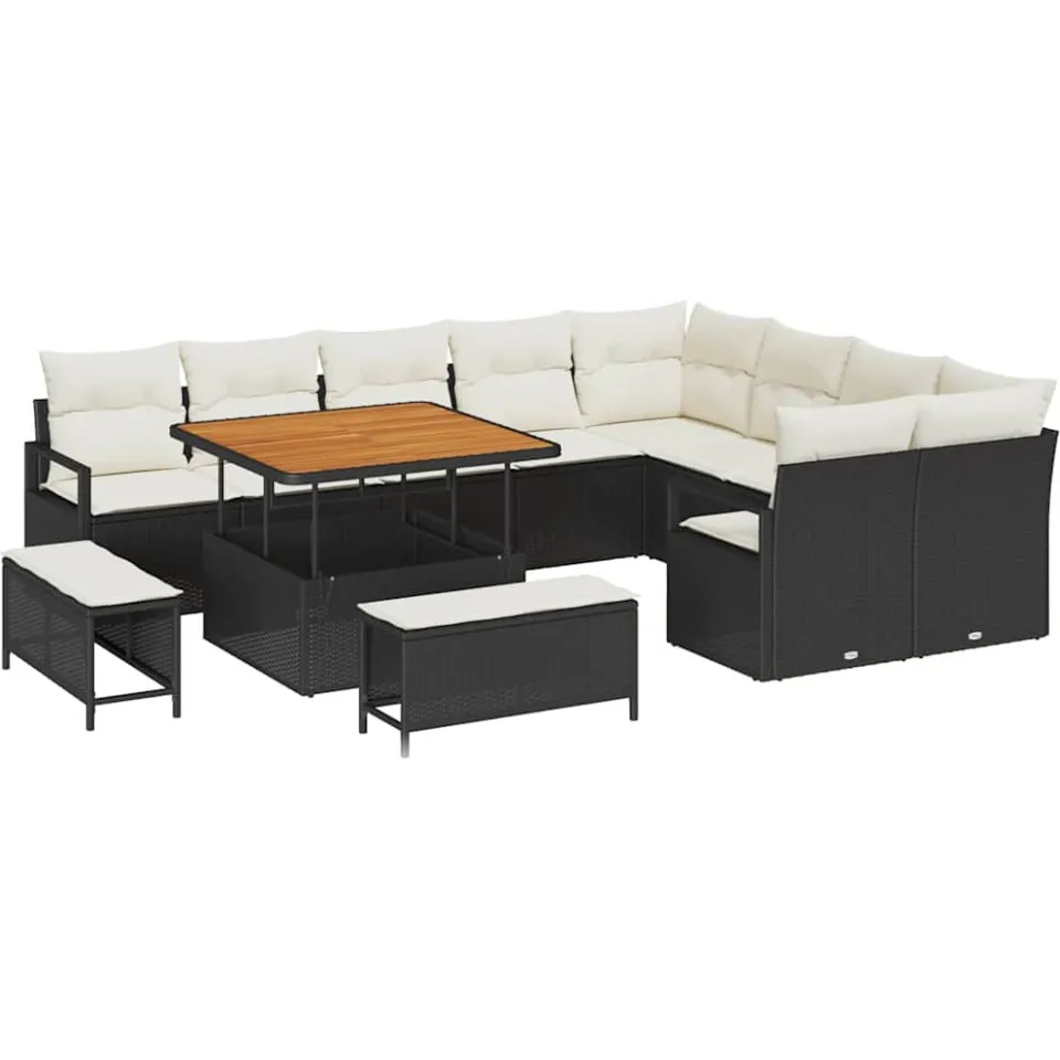 vidaXL Tuinbankenset 12 st Zwart poly rattan