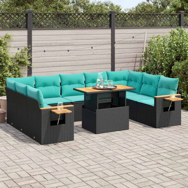 vidaXL 10-delige Loungeset met kussens poly rattan acacia zwart, foto 2