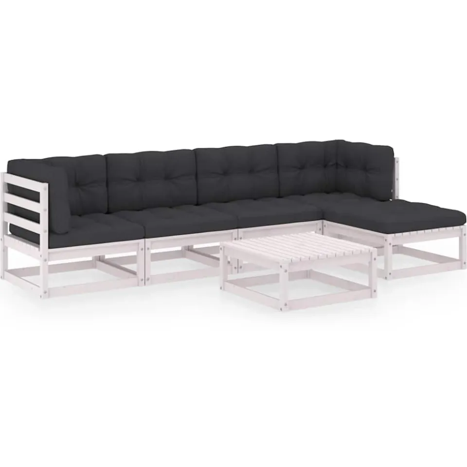 vidaXL 6-delige Loungeset met kussens massief grenenhout wit, foto 3
