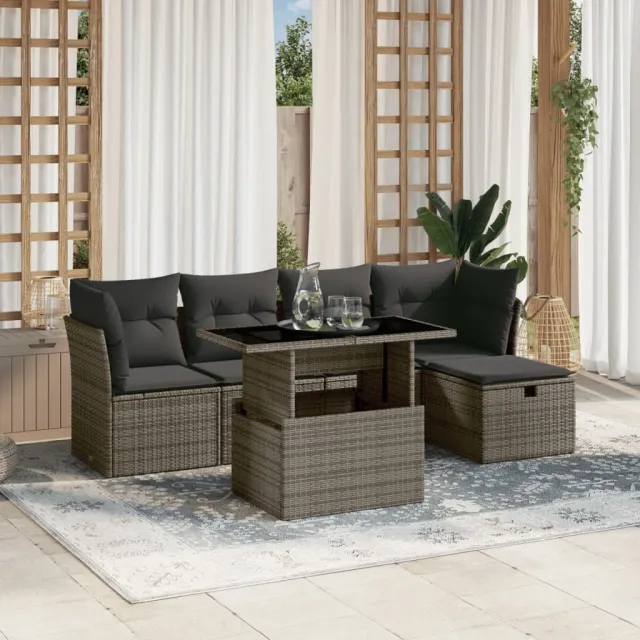 vidaXL 6-delige Loungeset met kussens poly rattan grijs, foto 2