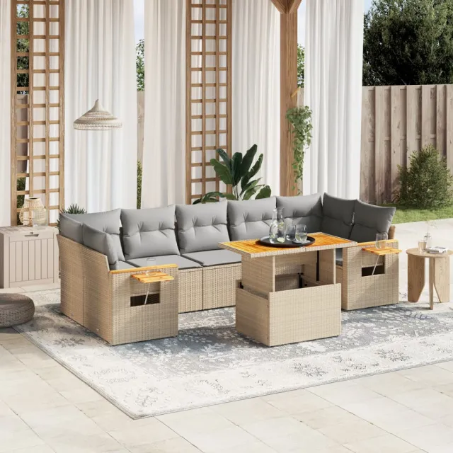 vidaXL 8-delige Loungeset met kussens poly rattan beige, foto 2