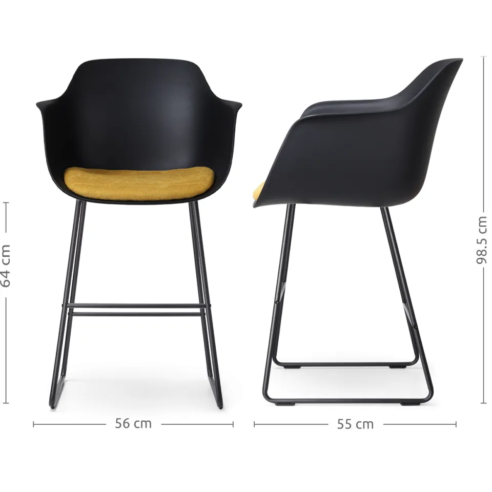 Nolon Nino-Liz barkruk zwart met okergeel zitkussen - zwart onderstel - 65 cm, foto 3