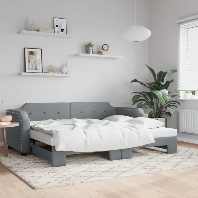 vidaXL Slaapbank met onderschuifbed 80x200 cm stof lichtgrijs grijs