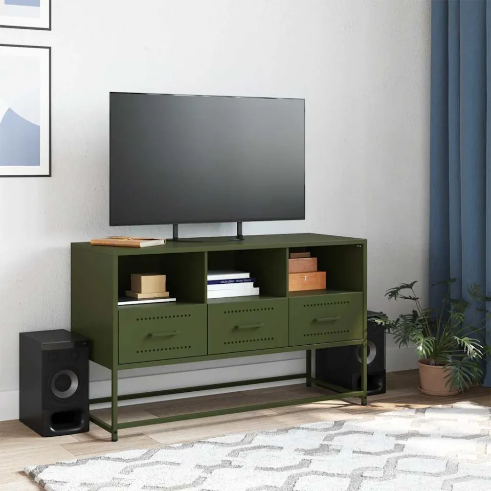 vidaXL Tv-meubel 100,5x39x60,5 cm staal olijfgroen, foto 3