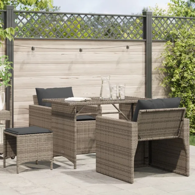 vidaXL 4-delige Loungeset met kussens poly rattan grijs, foto 2