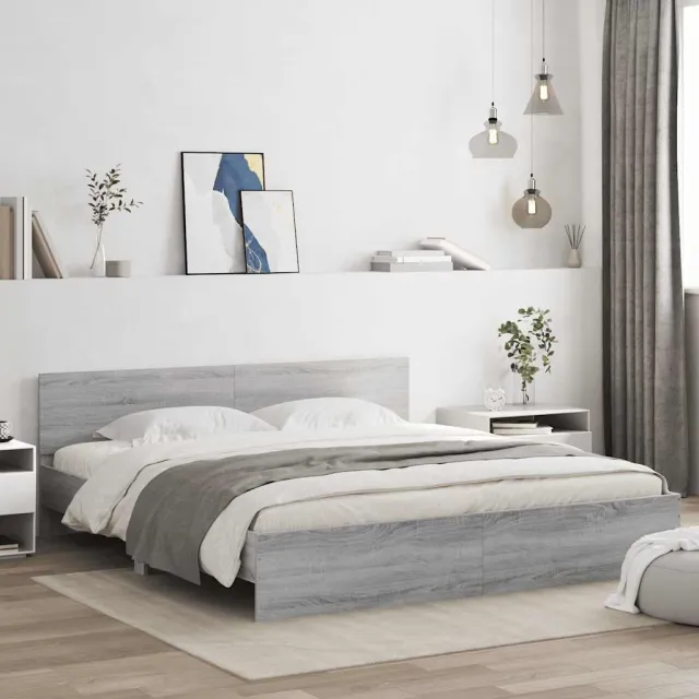 vidaXL Bedframe met hoofdeinde en LED-licht grijs sonoma 180x200 cm