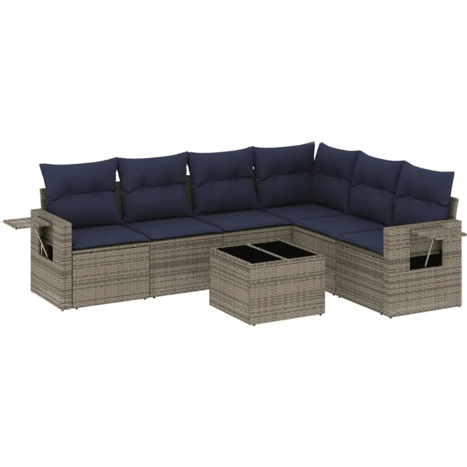 vidaXL 7-delige tuinbankset met kussens, grijs polyrotan, foto 3