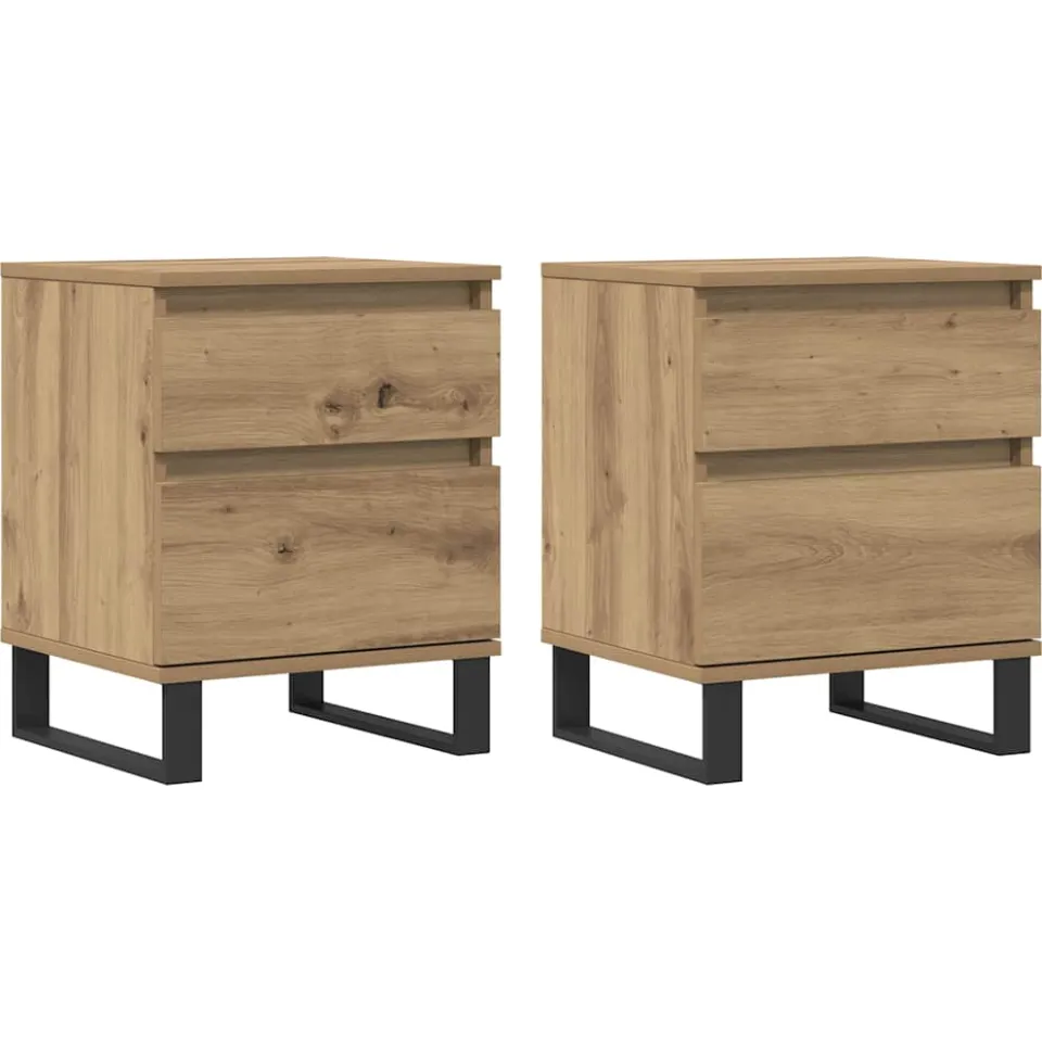 vidaXL Nachtkastjes 2 st 40x35x50cm bewerkt hout artisanaal eikenkleur, foto 3