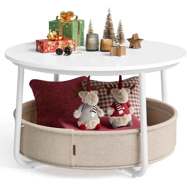 Hoppa! Salontafel - Matwit, Kameelbruin - Spaanplaat, Staal, Polyesterweefsel - 75 x 75 x 45 cm (B x D x H)
