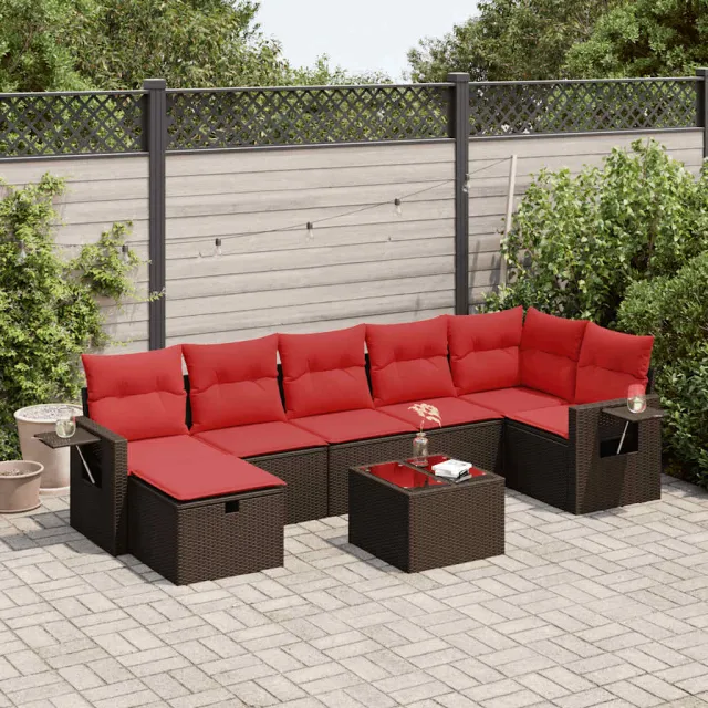 vidaXL 8-delige Loungeset met kussens poly rattan bruin, foto 2