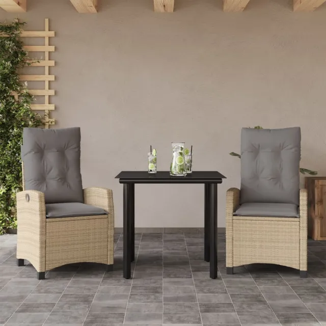 vidaXL 3-delige Tuinset met kussens poly rattan gemengd beige, foto 2