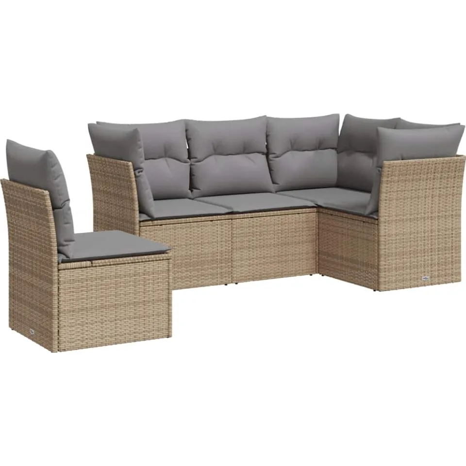 vidaXL 5-delige Loungeset met kussens poly rattan beige, foto 3