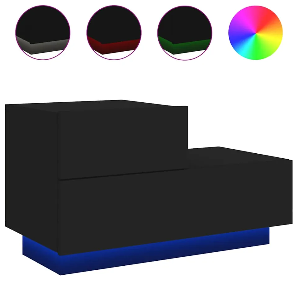 vidaXL Nachtkastje met LED-verlichting 70x36x40,5 cm zwart, foto 4