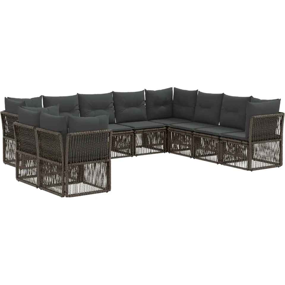 vidaXL Tuinbankenset 10 st 10-zits Grijs poly rattan, foto 3