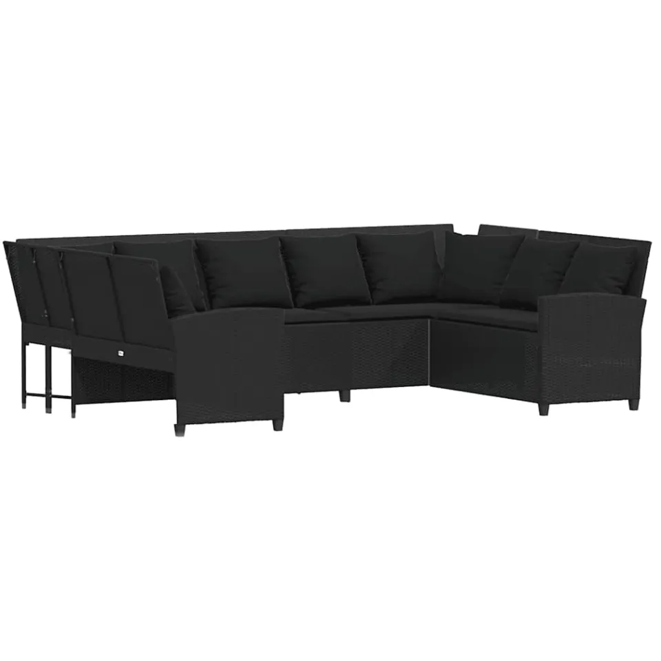 vidaXL Tuinbank met kussens poly rattan zwart
