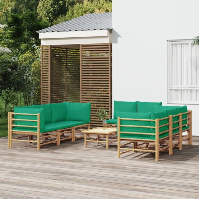 vidaXL 9-delige Loungeset met kussens bamboe groen, foto 2