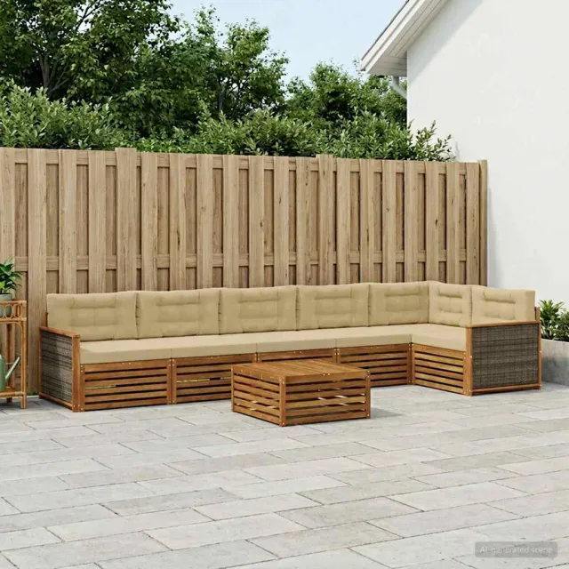 vidaXL Buiten bankenset 7 st 6-zits Natuurlijk en Beige