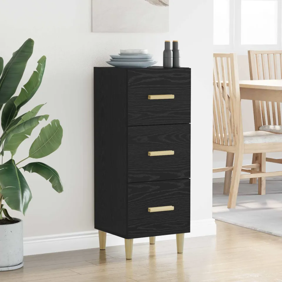 vidaXL Dressoir Zwart eiken 34.5 x 34 x 90 cm Bewerkt hout, foto 3