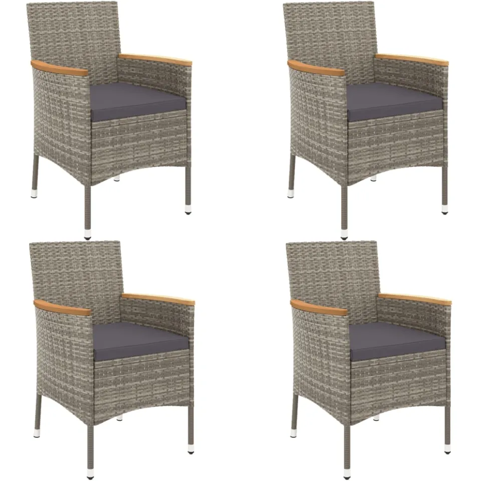 vidaXL 5-delige Bistroset met kussens poly rattan grijs