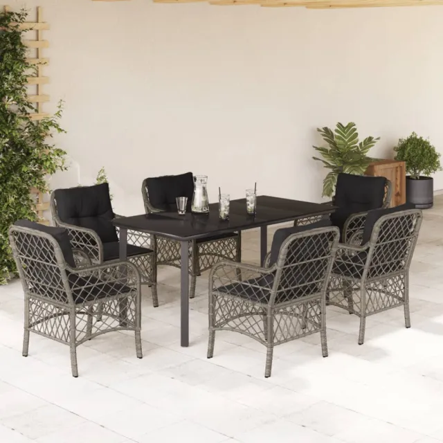 vidaXL 7-delige Tuinset met kussens poly rattan grijs, foto 2