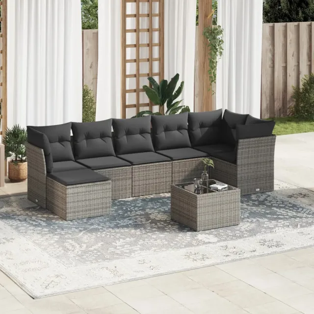 vidaXL 8-delige Loungeset met kussens poly rattan grijs, foto 2