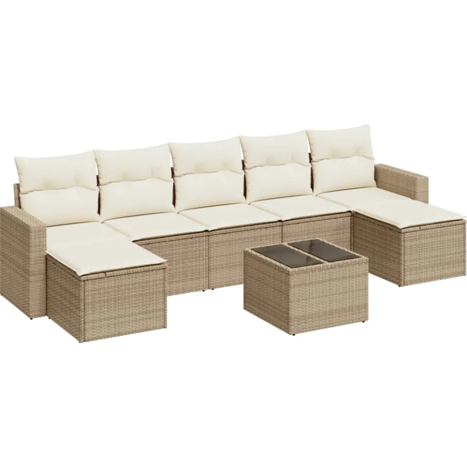 vidaXL 8-delige Loungeset met kussens poly rattan beige, foto 3
