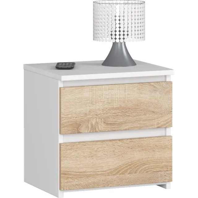 Nachtkastje CL2 met 2 Lades / AKORD Furniture Factory / Wit – Sonoma Eik / 40 x 40 x 35 cm
