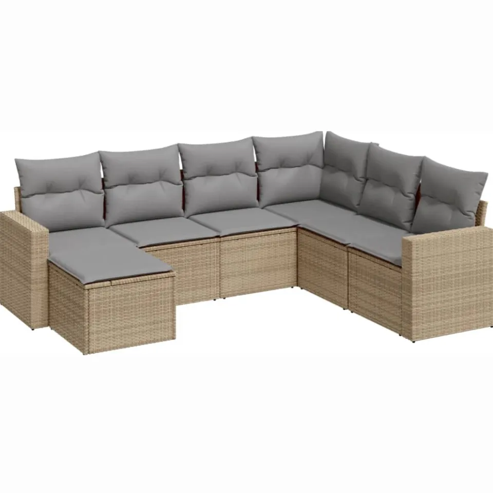 vidaXL 7-delige Loungeset met kussens poly rattan beige