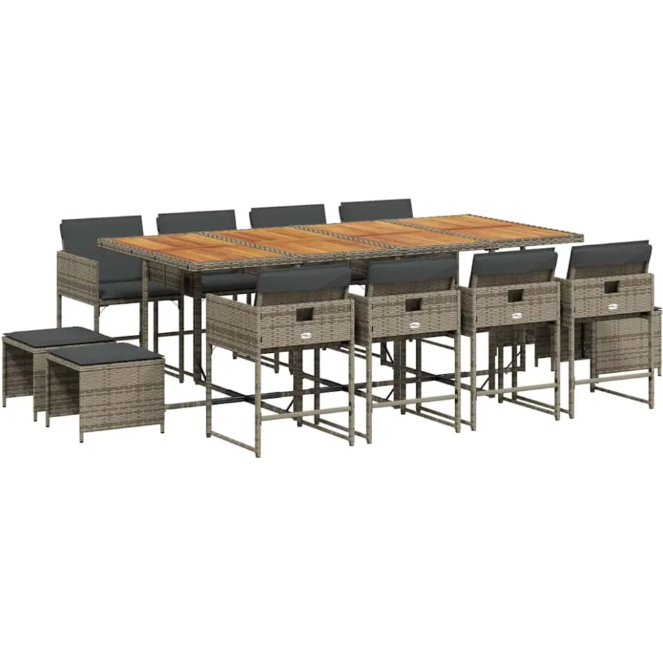 vidaXL 13-delige Tuinset met kussens poly rattan grijs