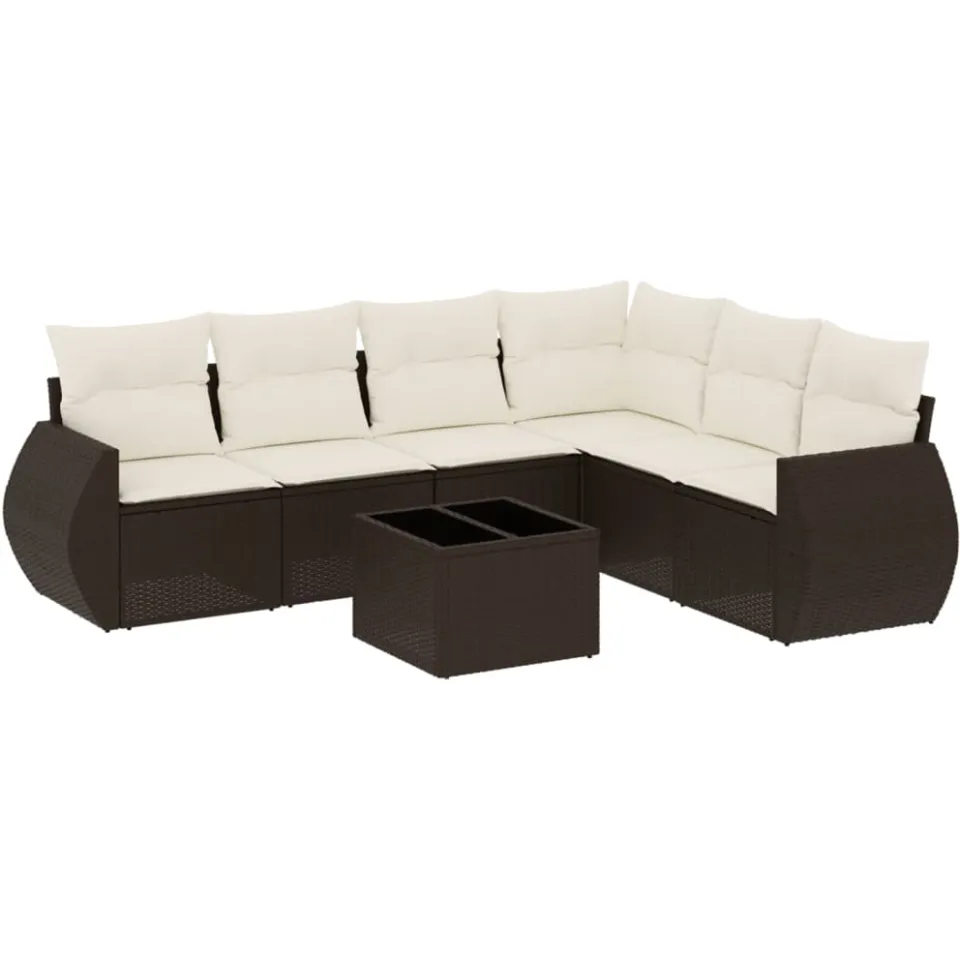 vidaXL 7-delige Loungeset met kussens poly rattan bruin