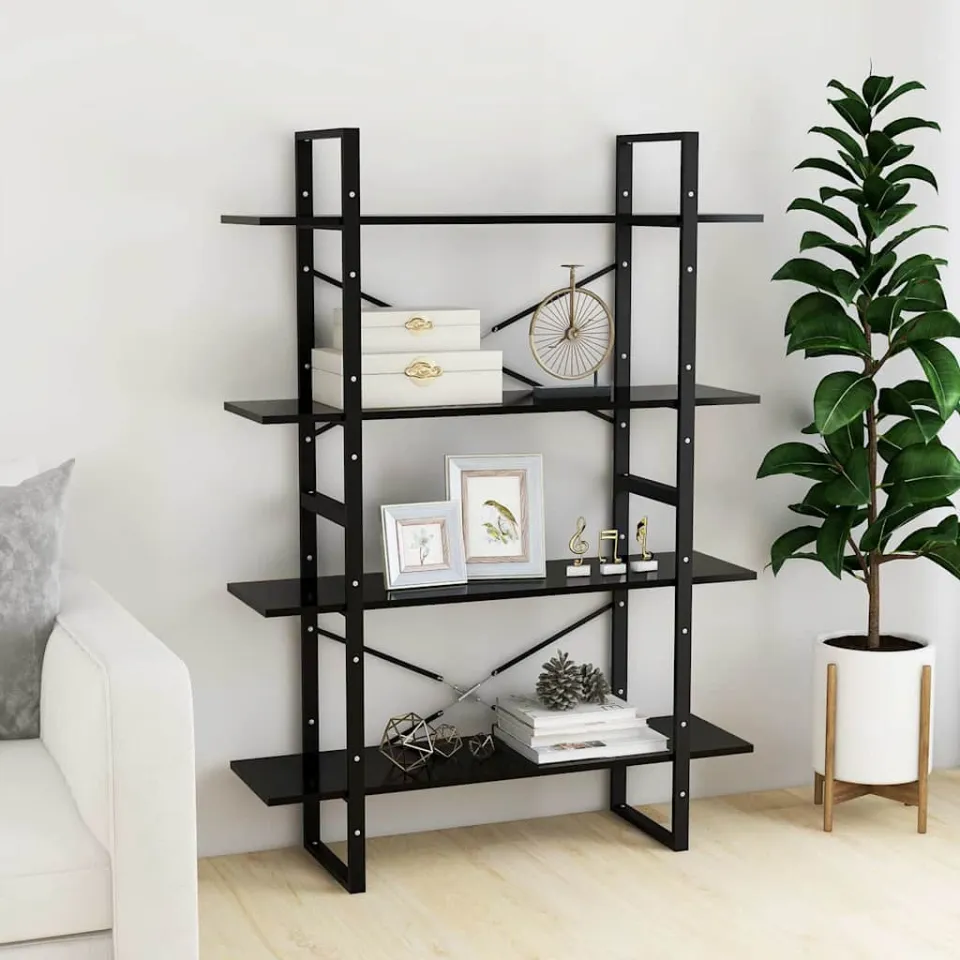 vidaXL Boekenkast met 4 schappen 100x30x140 cm bewerkt hout zwart, foto 3