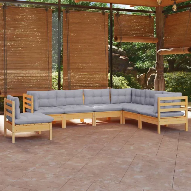 vidaXL 7-delige Loungeset met grijze kussens grenenhout grijs, foto 2