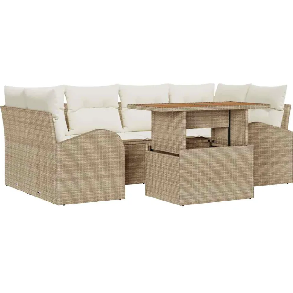 vidaXL Tuin Sofa Set 7 st Beige Poly riet