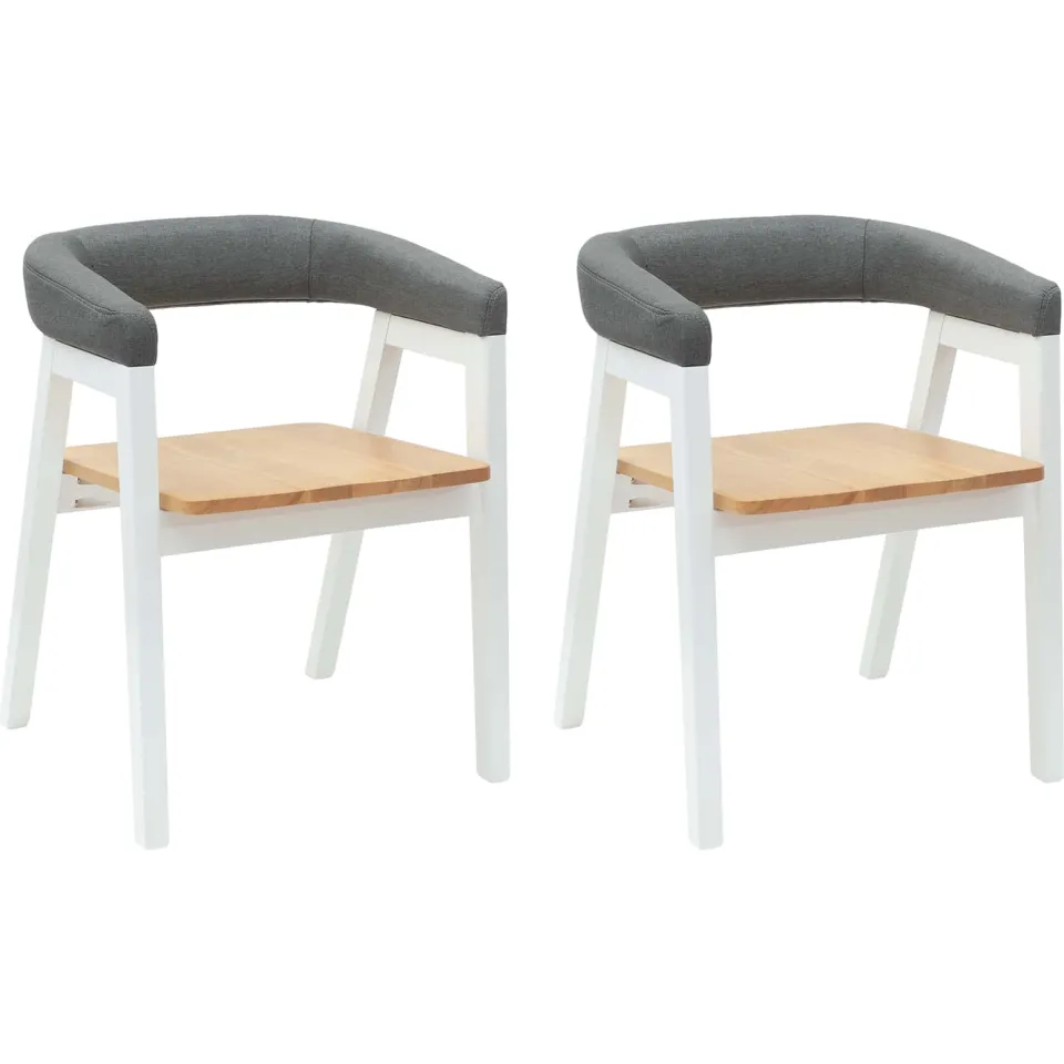 vidaXL Eettafelstoelen 2 st Massief Rubberhout Wit 54 x 57 x 73 cm