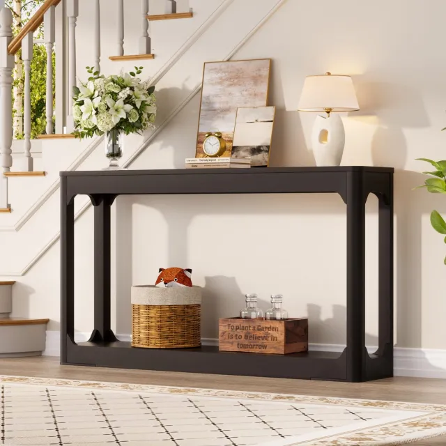 HAUSS SPOLE Sidetable - Smal Met Open Opbergruimte - Voor Achter De Bank, Hal En Gang - MDF - 140 x 30 x 79 cm - Zwart