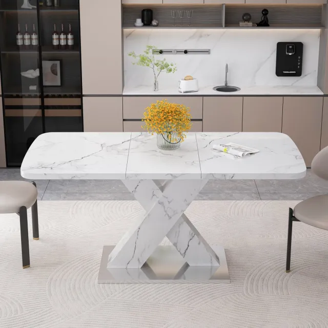 REDOM Rechthoekige Eettafel - Uitschuifbaar - Modern - MDF En Staal - Wit - 120-160 X 80 X 76,5 Cm