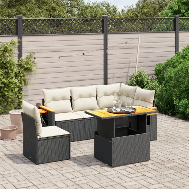 vidaXL 6-delige Loungeset met kussens poly rattan zwart, foto 2