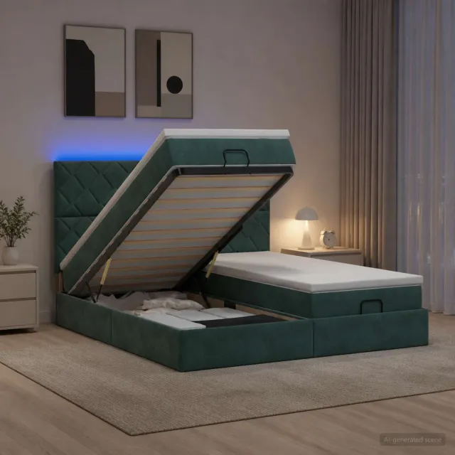 vidaXL Ottoman Bed met Matrassen en LED Donkergroen 200 x 200 cm
