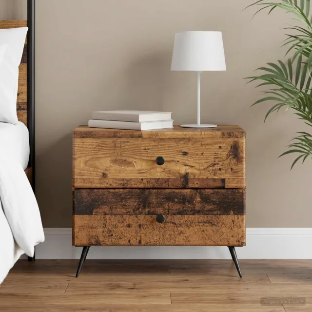vidaXL Nachtkastje Oud hout 62 x 34,5 x 47,5 cm Bewerkt hout bruin, foto 2