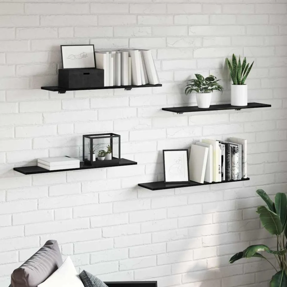 vidaXL Boekenplank Bord 3-laags 4 st 80 x 20 x 1,5 cm Bewerkt hout zwart, foto 3