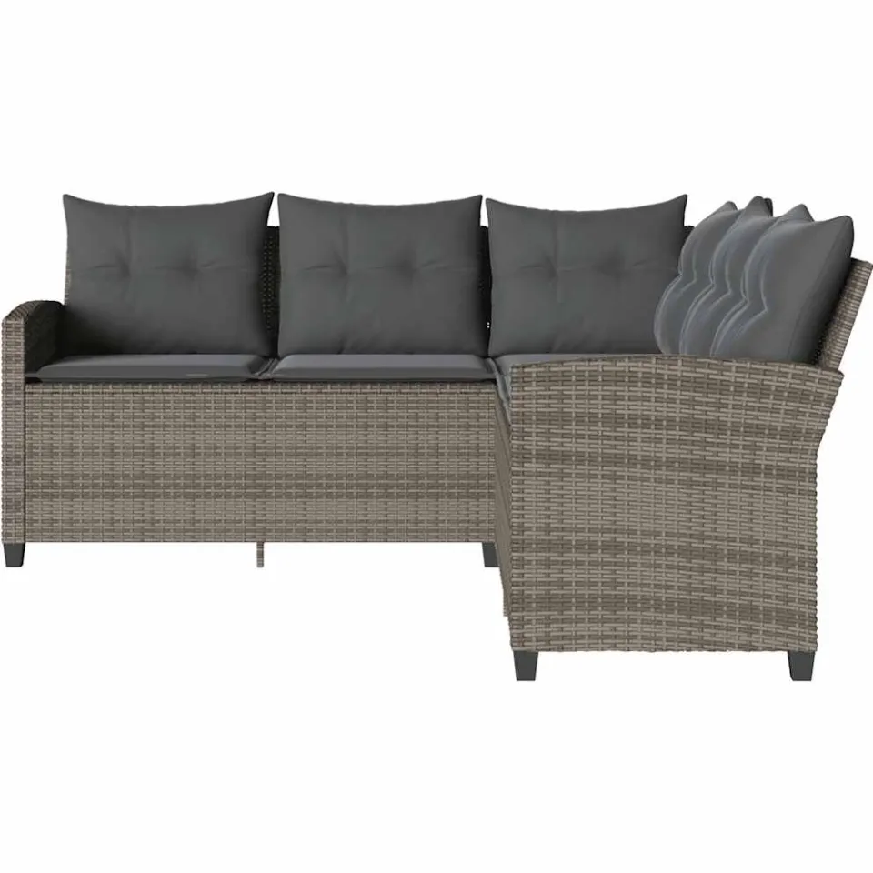 vidaXL Loungebank met kussens L-vormig poly rattan grijs, foto 3