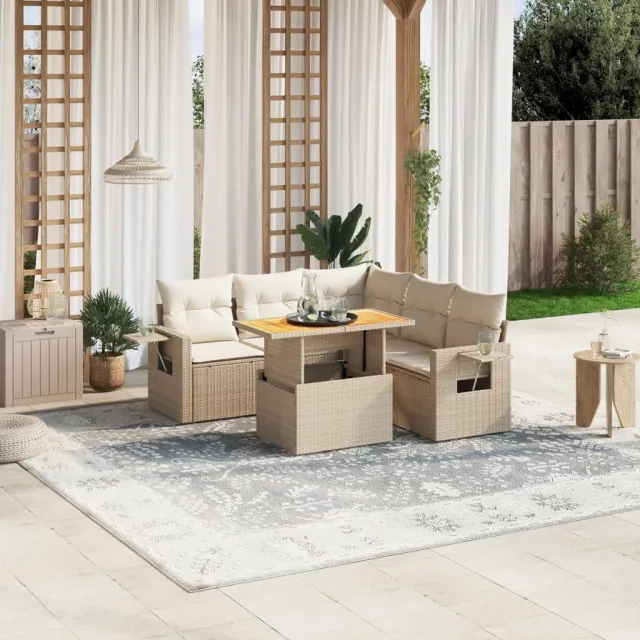 vidaXL 6-delige Loungeset met kussens poly rattan beige, foto 2