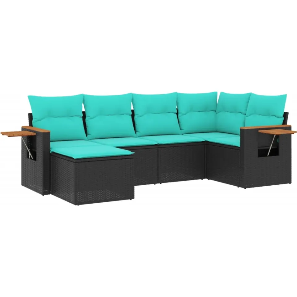 vidaXL 6-delige Loungeset met kussens poly rattan zwart, foto 3