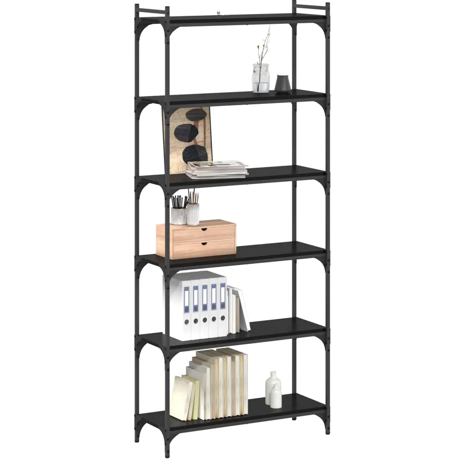 vidaXL Boekenkast 6-laags 80 x 30 x 188 cm Bewerkt hout Zwart eiken