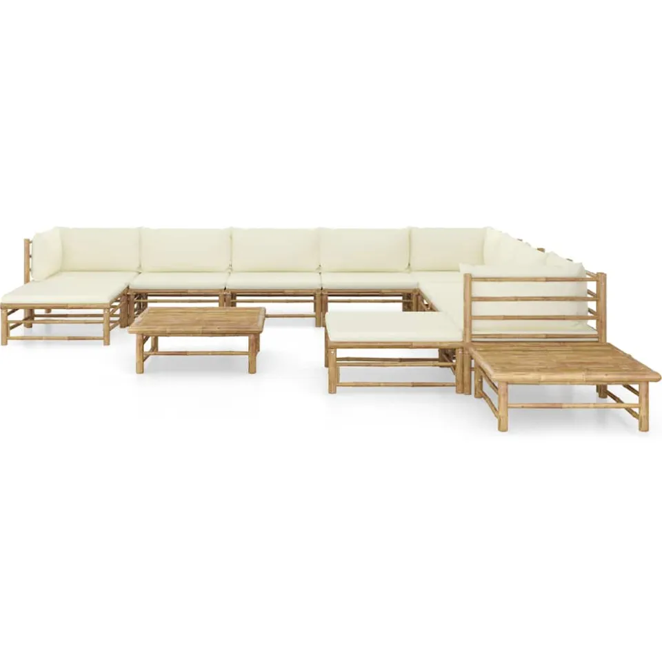 vidaXL 12-delige Loungeset met crèmewitte kussens bamboe