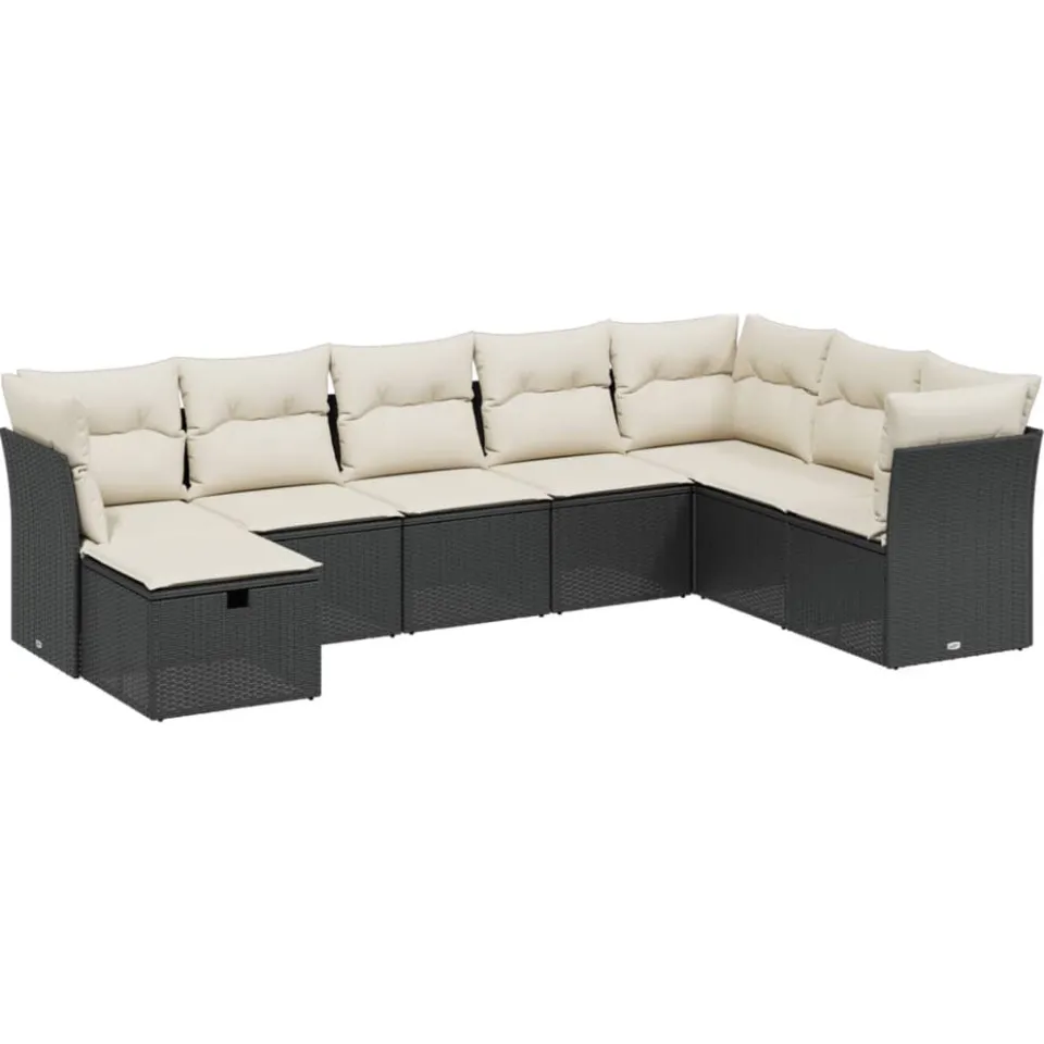 vidaXL 8-delige Loungeset met kussens poly rattan zwart